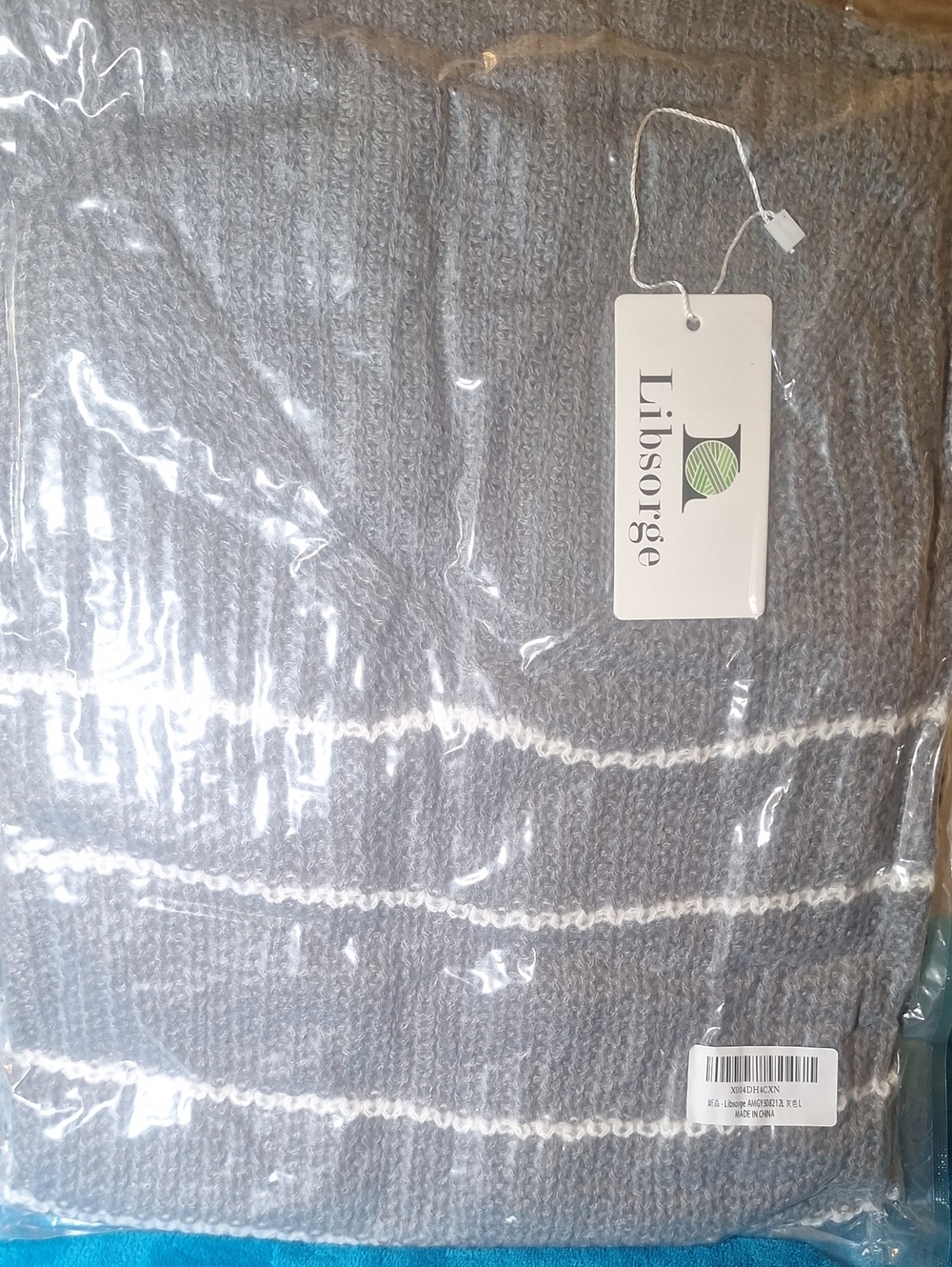 Libsorige Gray Knit Throw Veck Sweater (Large)